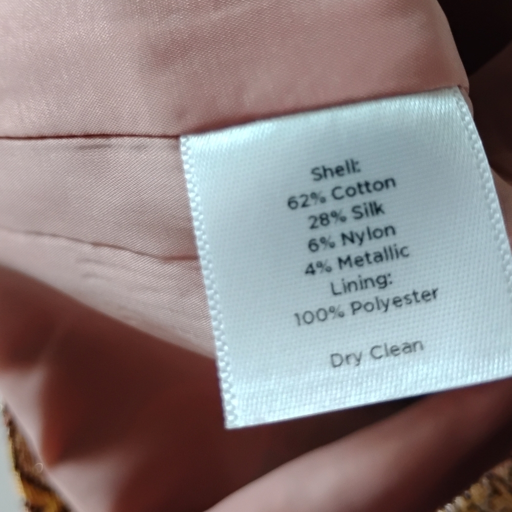 Talbots Cotton Silk Tapestry Brocade Pencil Skirt Pastel Pink Metallic Size 14P - Picture 16 of 16